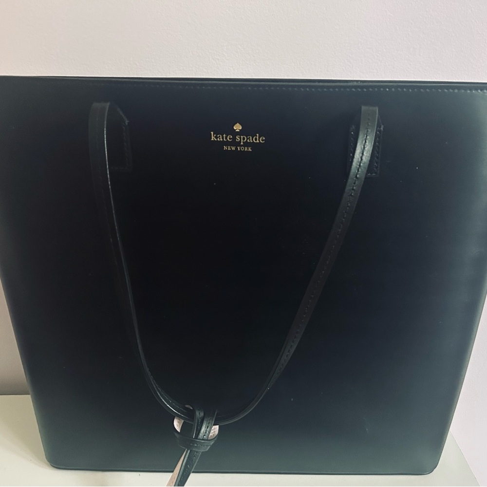 LN Kate Spade Black Structured Tote with Gold Accents and Light Pink Tassle